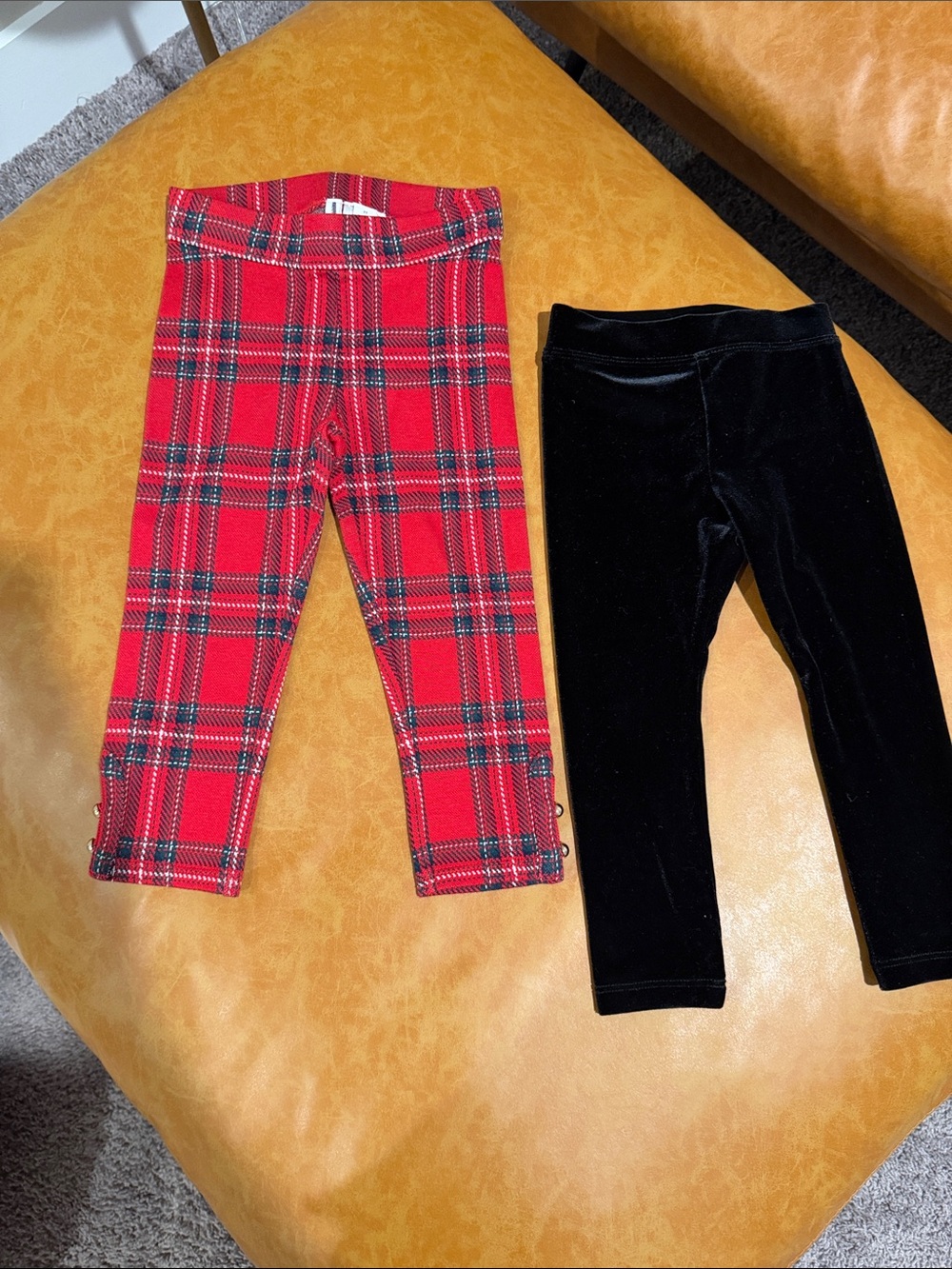 Crewcuts Red Plaid Legging & Black Velvet Legging Set
